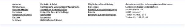 Screenshot der Fußzeile, also dem unterestem Bereich einer Webseite