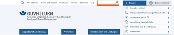 Screenshot des Kopfbereichs. Hervorgehoben wird die Such-Funktion
