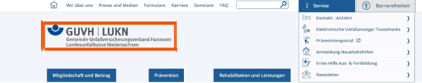 Das Logo af der Webseite wird gezeigt, orange umrandet um es hervorzuheben. 