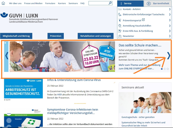 Ein Pfeil auf der rechten Seiten der Top-Meldungen. Er weist NUtzerInnen darauf hin, das man dort auf die nächste Meldung navigieren kann. 