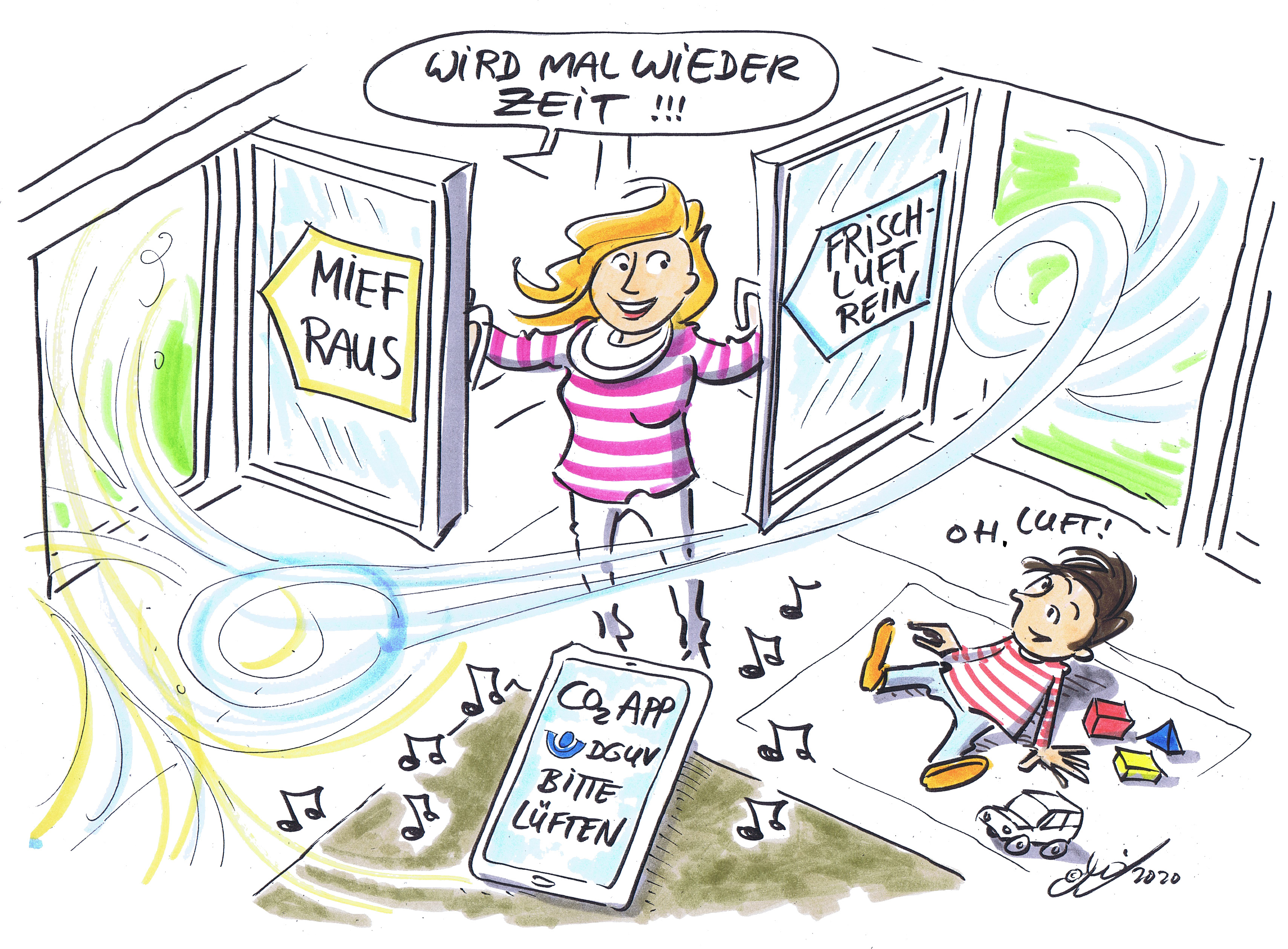 Erzieherin lüftet in Kindergartengruppe