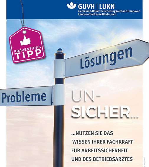 Plakat des GUVH und LUKN zum Präventionstipp Unsicher